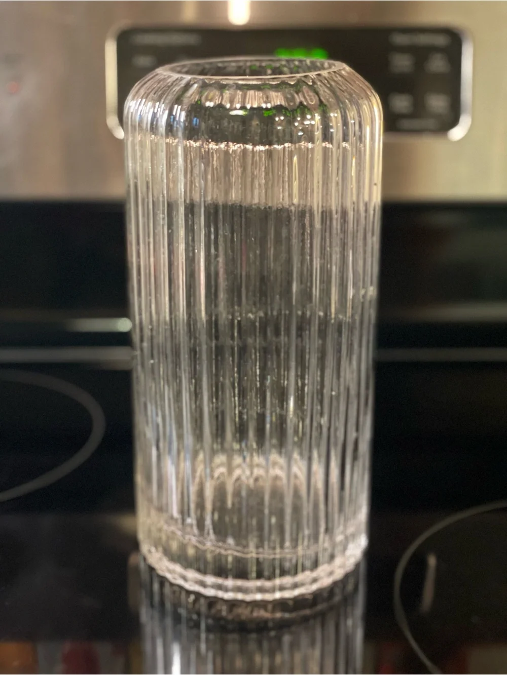 Elegant Tall Clear Ribbed Glass Vase - Home Accents (9.5”H - 4.5”W)